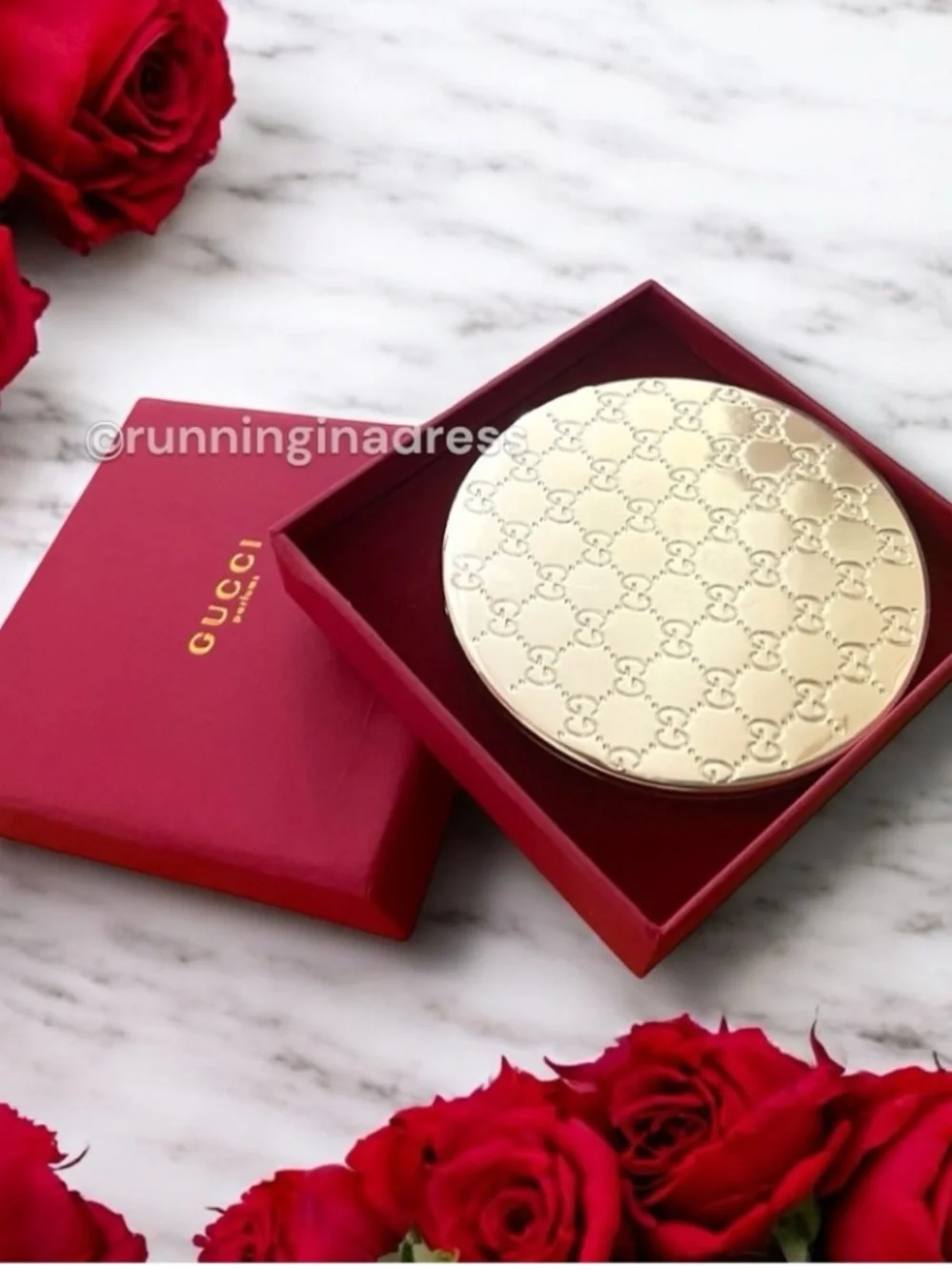 NIB Gucci Parfums Gold Embossed Monogram Compact Double Makeup Pocket Mirror